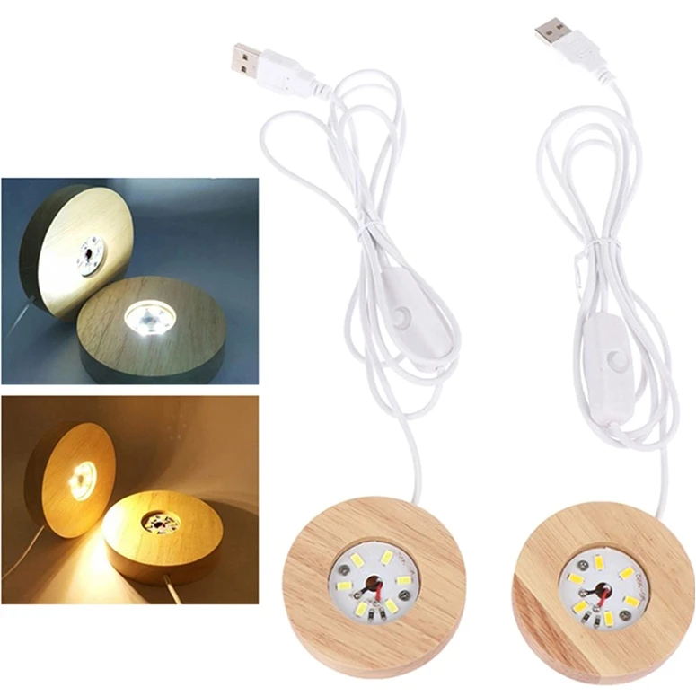 LED ضوء عرض كريستال الكرة الخشب قاعدة مضيئة خشبية LED ضوء عرض قاعدة خشبية قاعدة مصباح الليل