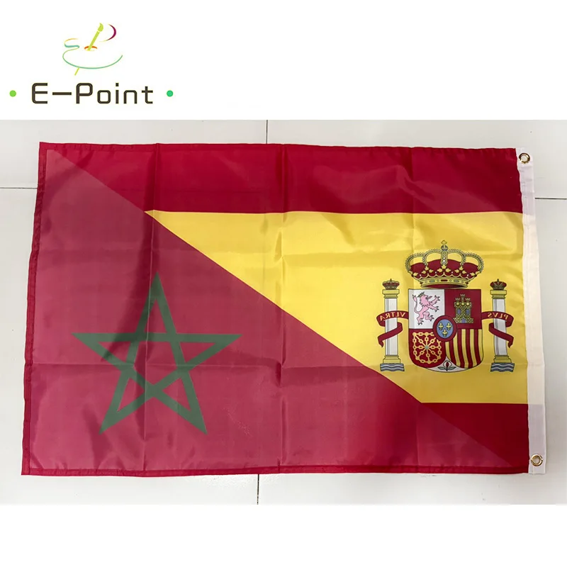 Spain Morocco Friendship Flag 3ft X 5ft (90cm X 150cm) Size Christmas Home Decorations Banner for Festive Atmosphere