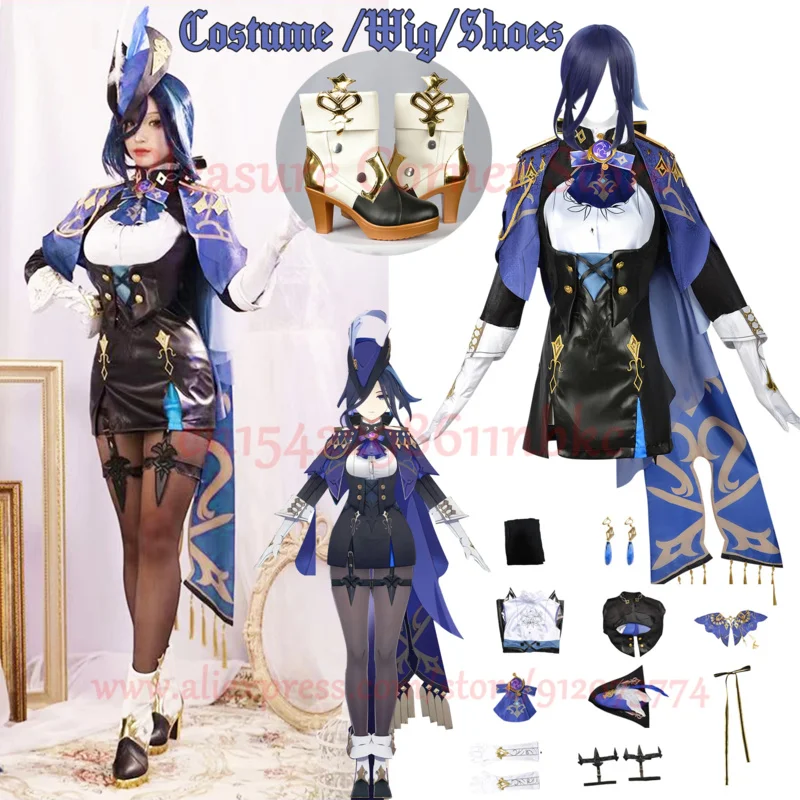 Clo rinde Cosplay Kostüm Genshin Fontaine Impact Clo rinde Cosplay Kleid Uniform Champion Duelist Perücke Hut Uniform Umhang kompletten Satz