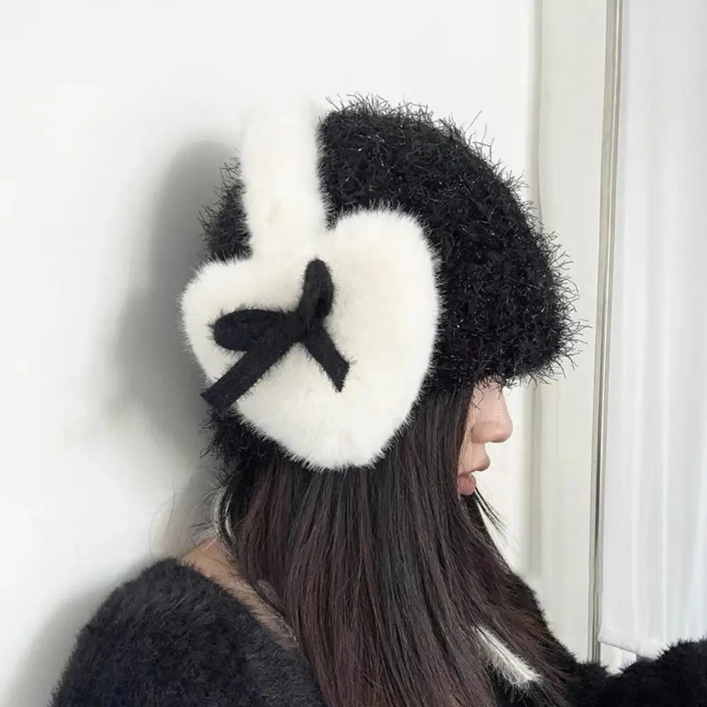 Earmuffs Kawaii Bow Nó para Mulheres e Meninas, Tampões de Coração Peluches Espessados, Capa de Ouvido Fofa, JK Fashion, Novo