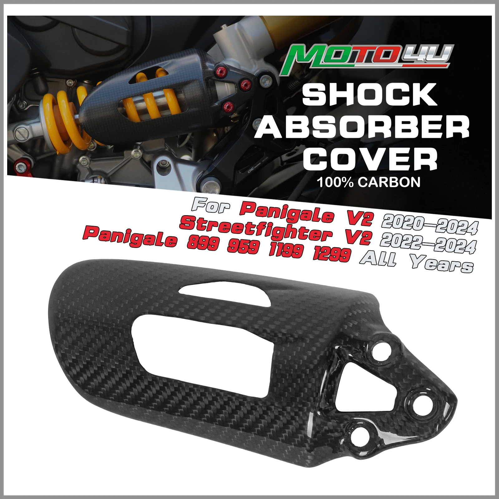 

MOTO4U For Ducati Streetfighter V2 2021 2022 Panigale V2 899 959 1199 1299 100% Carbon Fiber Shock Absorber Cover