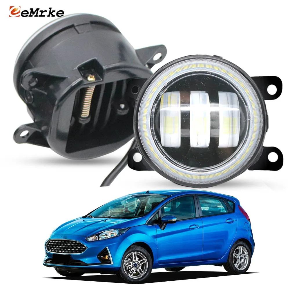 

40W Led Fog Light Clear Lens for Ford Fiesta SEL Style Titanium Latam 2017 2018 2019 Front PTF with Angel Eye DRL Ring Day Light