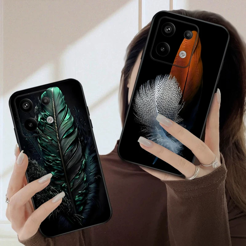 

Colored feathers For Redmi Note 9 9S 10 11 12 12S 13 Pro+ Plus 5G India 14 Pro 4G Global 14S 13C 14C silicone soft phone case