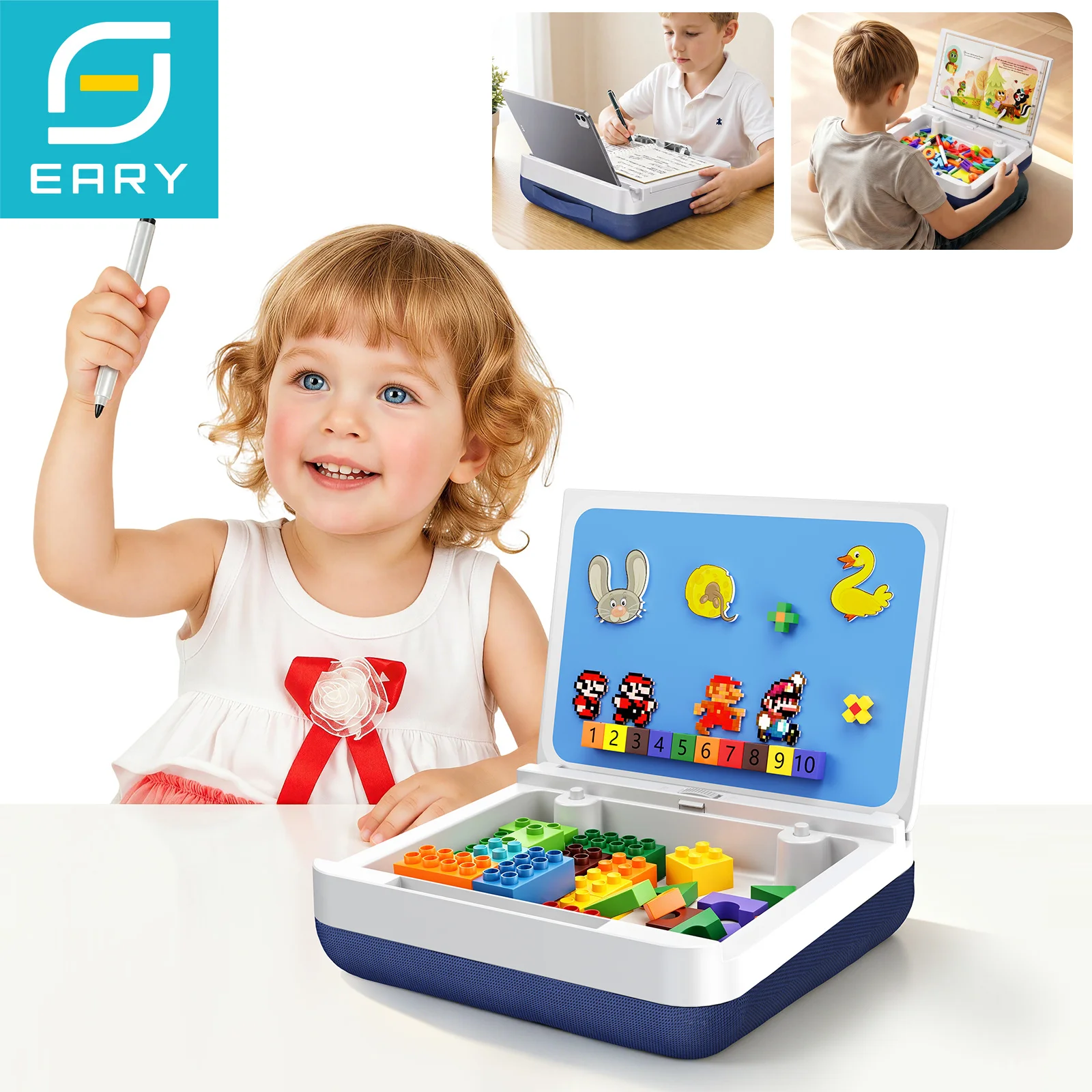 

Eary Portable Laptop Stand for Kids Lap Desk Cushion for iPad Tablet Book Reading Tray Table Magnetic Drawing Board with Storage