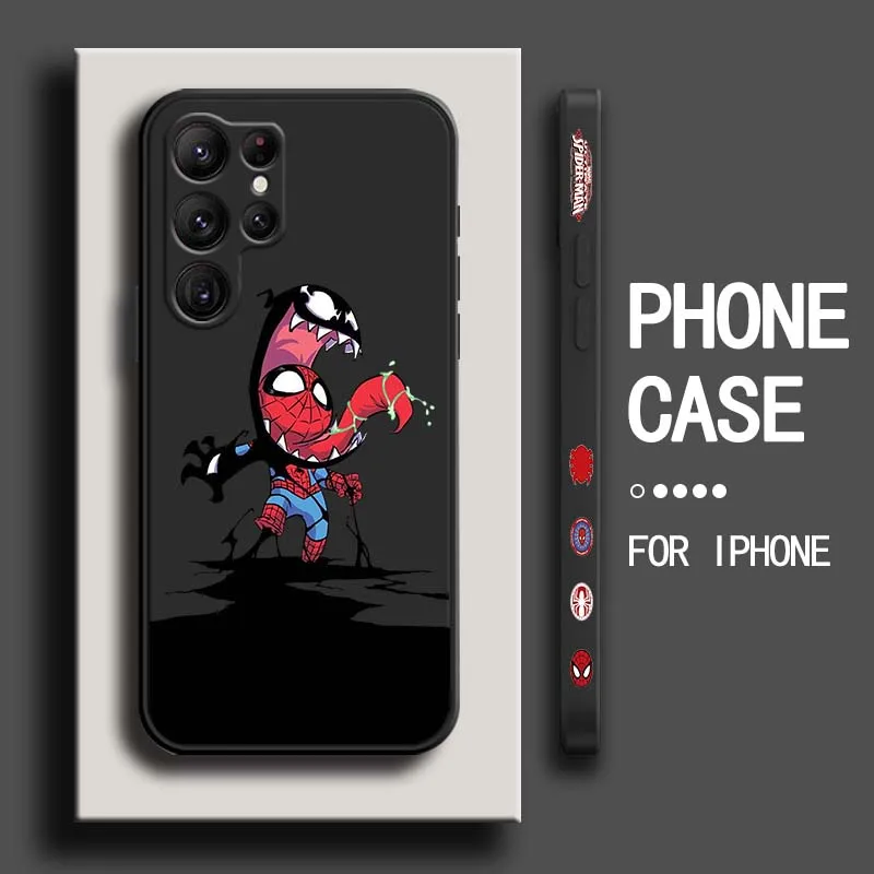 

Marvel Spider-Man Venom Cute For Samsung Galaxy S25 S24 S23 S22 S21 S20 Ultra Plus FE 5G Liquid Left Rope Cover Phone Case