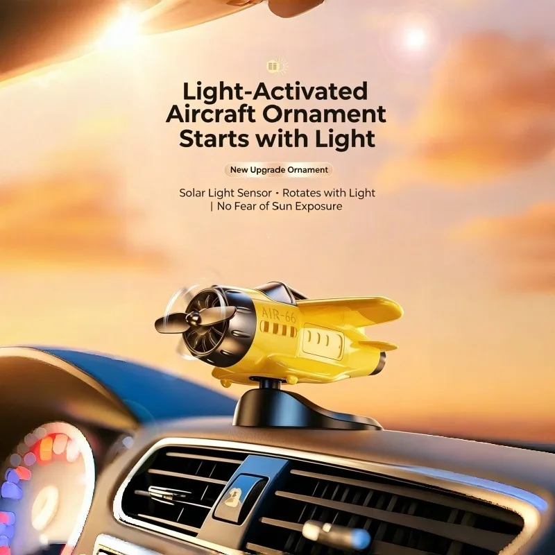 Car Ornament Mini Vintage Airplane Model Dashboard Decor Light Induction Rotating Propeller Auto Interior Decoration