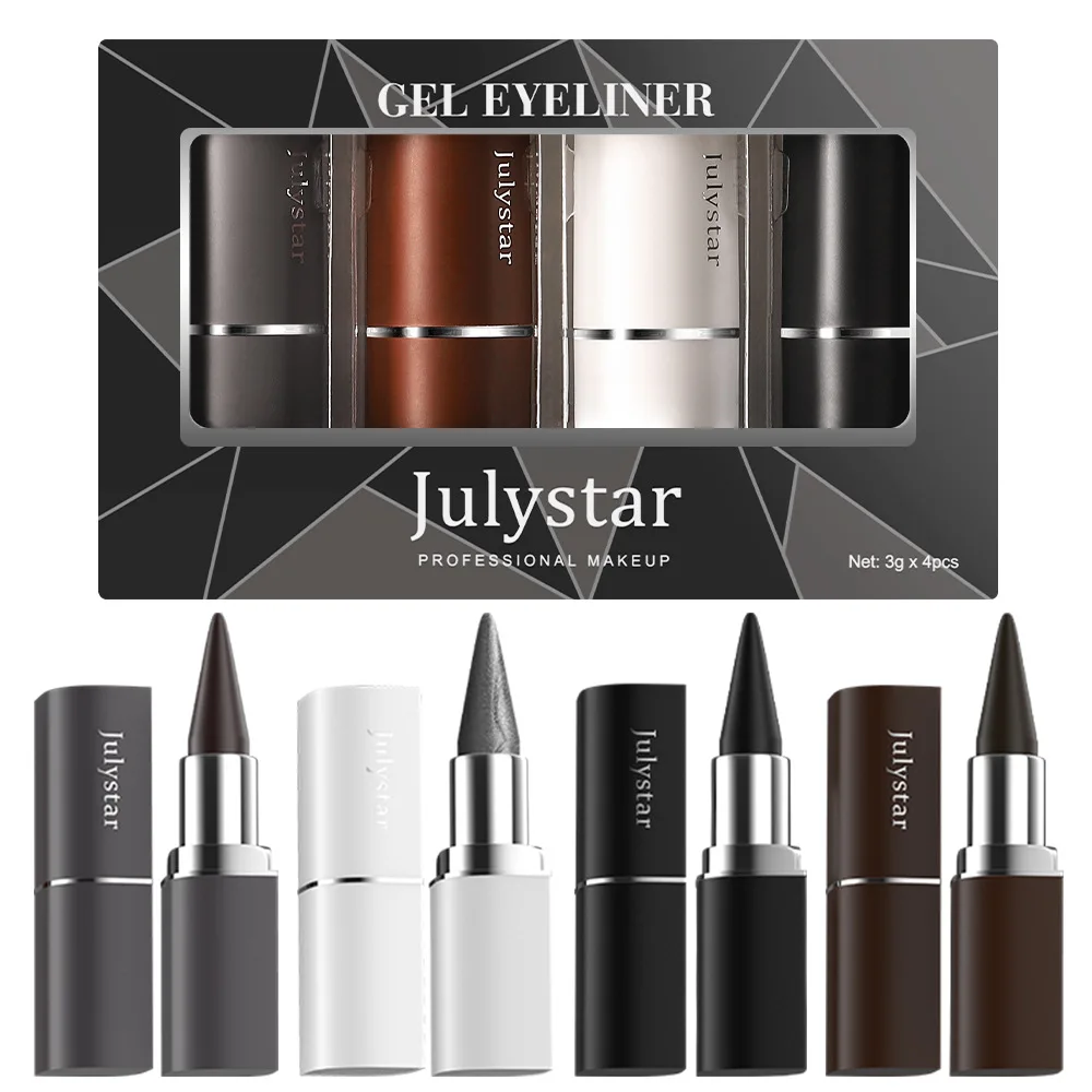 Julystar New 4 Pcs Eyeliner Gel Set Silky Smooth Matte Texture Waterproof Durable Fashion Professional Eyeliner Makeup 3g * 4
