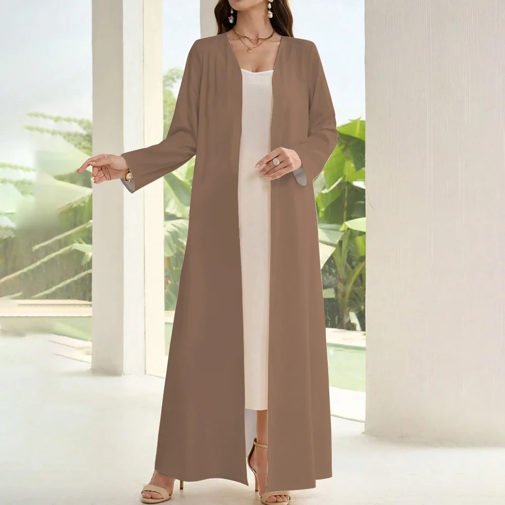 Female Muslim Islam Open Kimono Abaya Dubai Solid Color Long Sleeve Two-piece Cardigan Kimono Abaya Saudi Arabia Clothes Kaftan