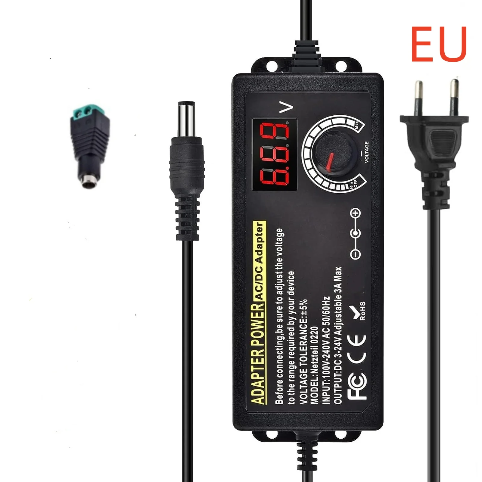 AC naar DC Voeding Verstelbare Laboratoriumvoeding Stroombron 3V-24V-3A Draagbare Universele Adapter EU/US Plug Alligator Clip