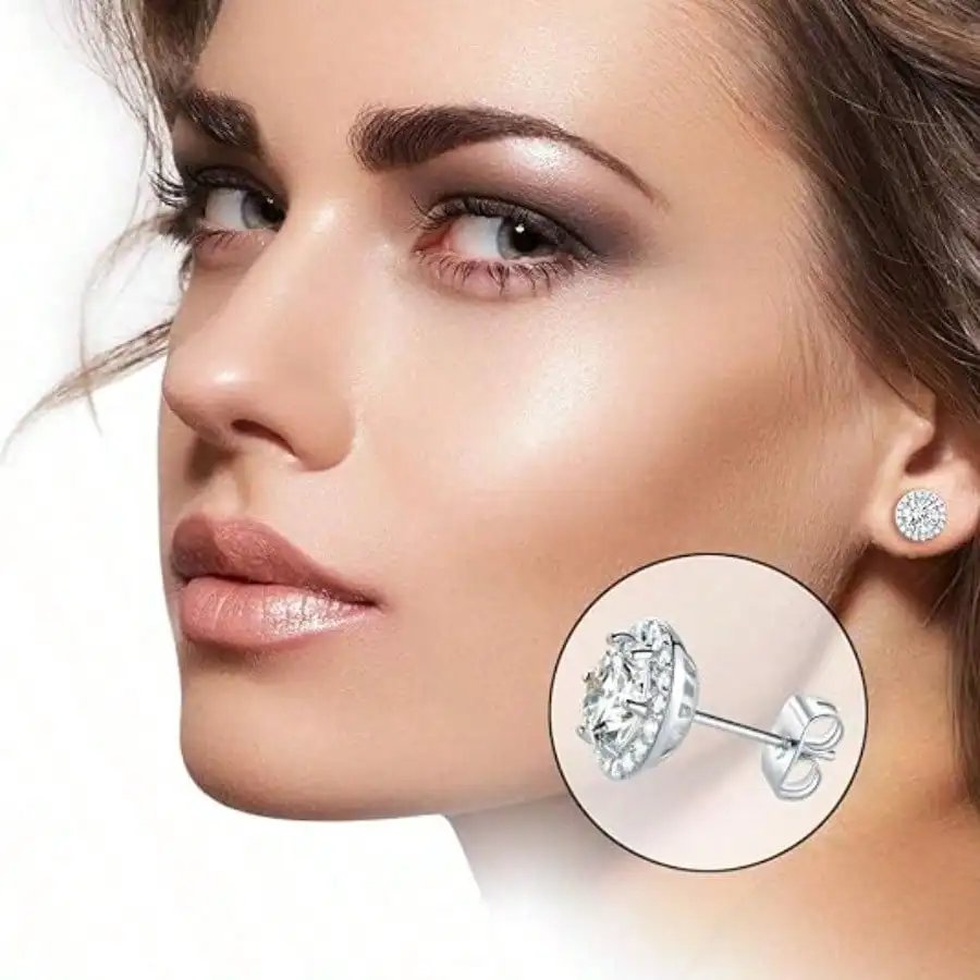

1Pair 2ct VVS1 Moissanite Stud Earrings, Round Cut Silver Sparkling Jewelry For Women & Men, Perfect Summer Daily & Party Wear