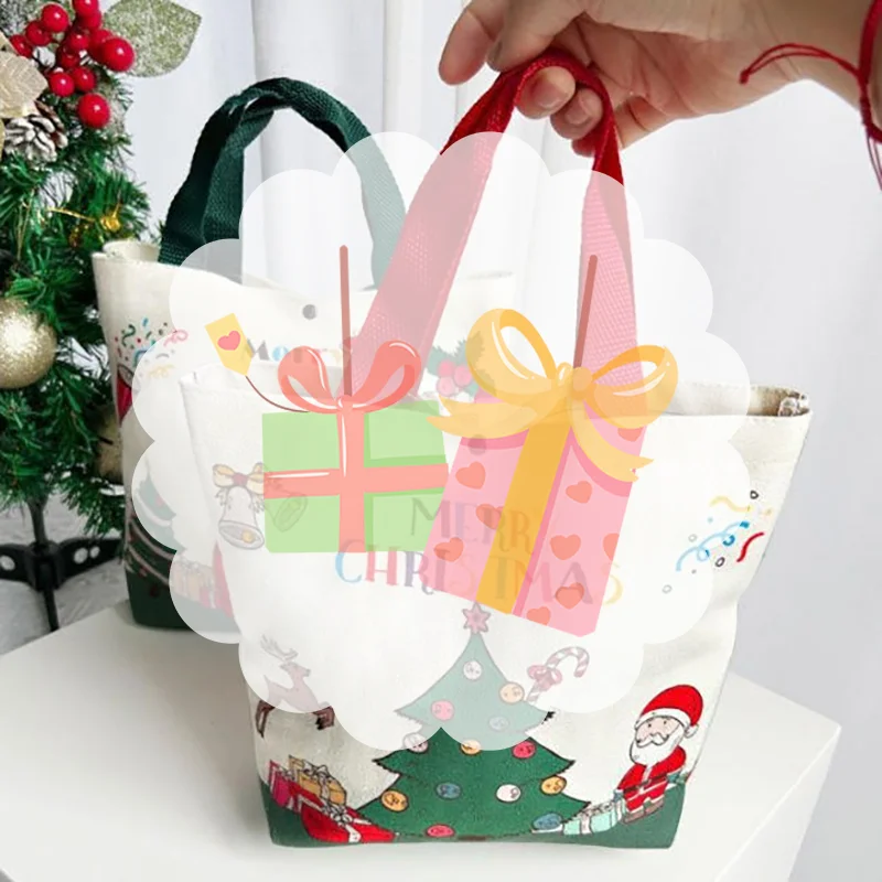 

1PC Christmas Gift Bags With Santa Claus Reindeer & Snowman Designs Durable Canvas Tote Bags Party Candy Bag Gift Bag Bulk