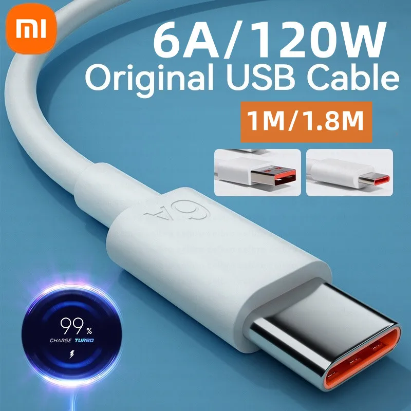 xiaomi 6A Usb Type C Cable Charger 120w Turbo Tipo Fast Charging For Redmi 13 12 11 10 Pro ultra Poco x3 Redmi Note K70 6050 40