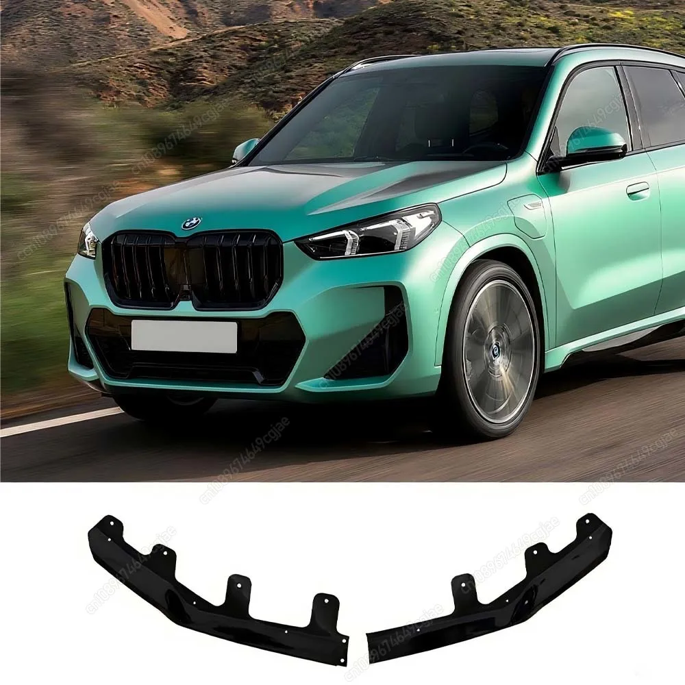 المصد الأمامي الشفاه منحرف الفاصل الذقن الناشر سبويلر ضبط لسيارات BMW X1 U11 iX1 M-Sport 2022-2025 ABS مجموعات الجسم الأسود اللامع