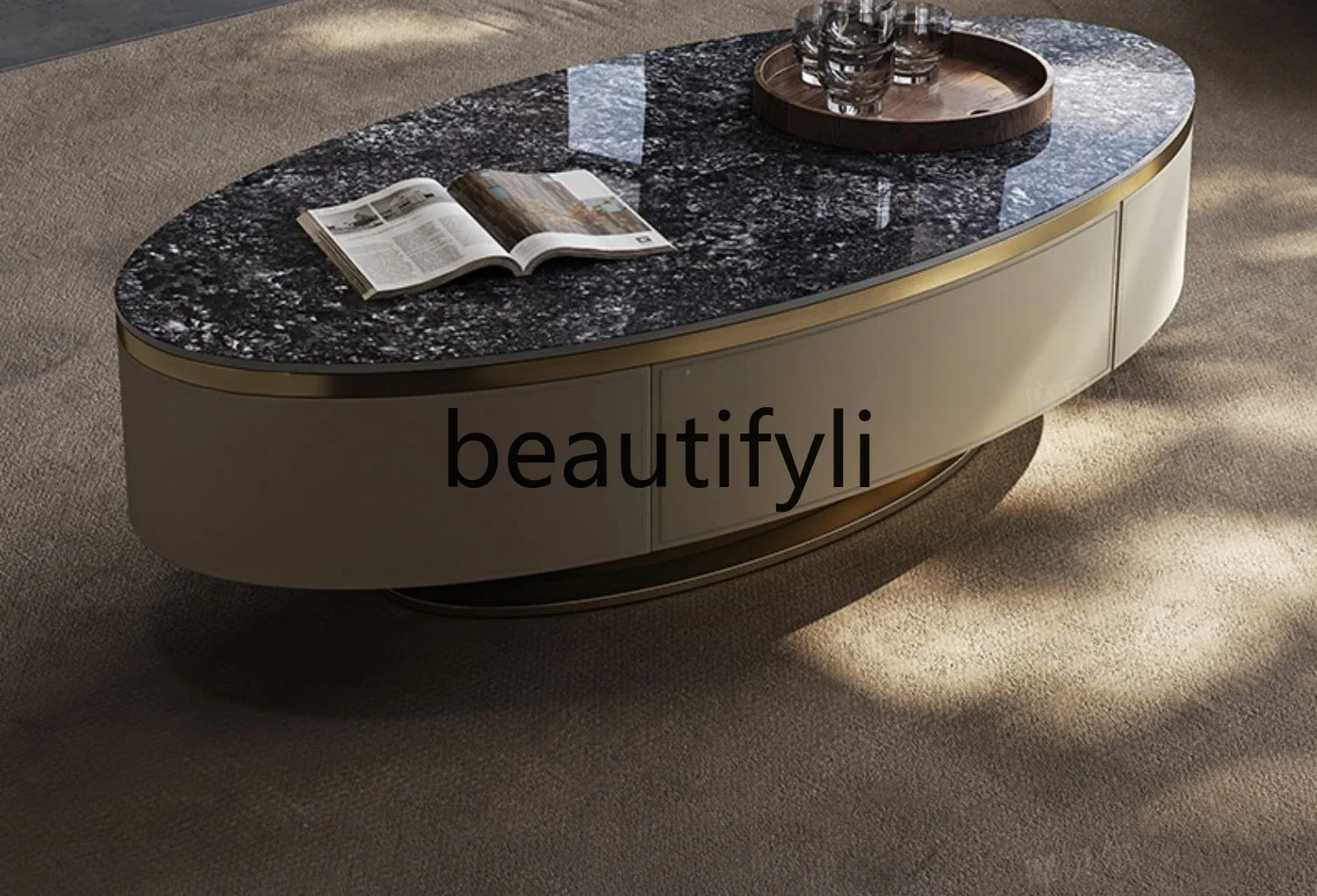 

Light luxury modern oval coffee table simple modern high-end living room new rock slab table