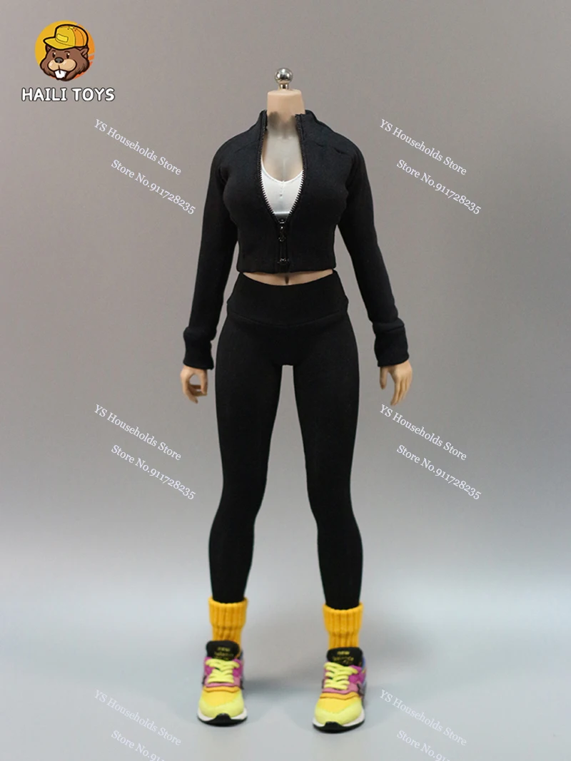 HAILI TOYS 1/6 Female Soldier Sports Yoga Vest Elastic Ponts Long Sleeve Zipper Design Coat Long Stockings For 12