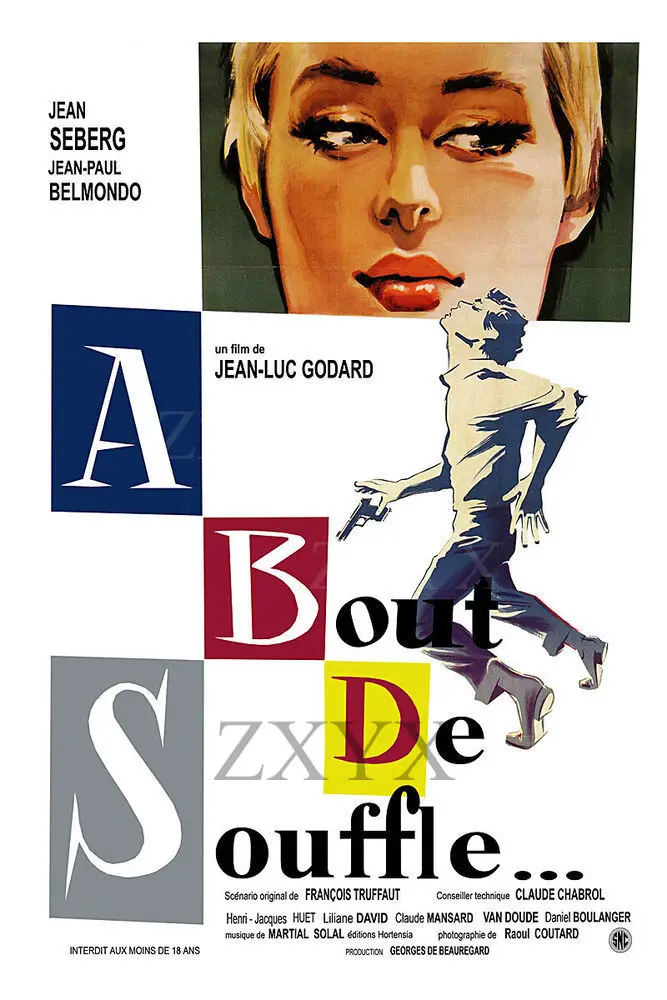 A Bout de Souffle Vintage Jean Luc Godard Jean Seberg Movie Poster