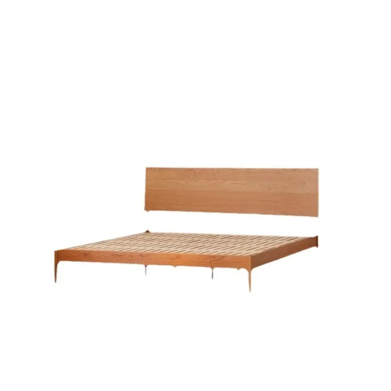 Solid wood bed, cherry wood simple Japanese single, master bedroom full solid wood rice double bed