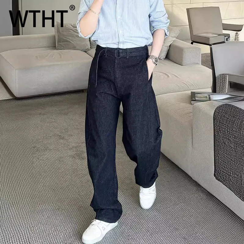 

WTHT Vintage 2025 Summer Men's Solid Color Loose Straight Denim Pant Fashion Korean Style High-waisted Wide Leg Jean Male 2A1087