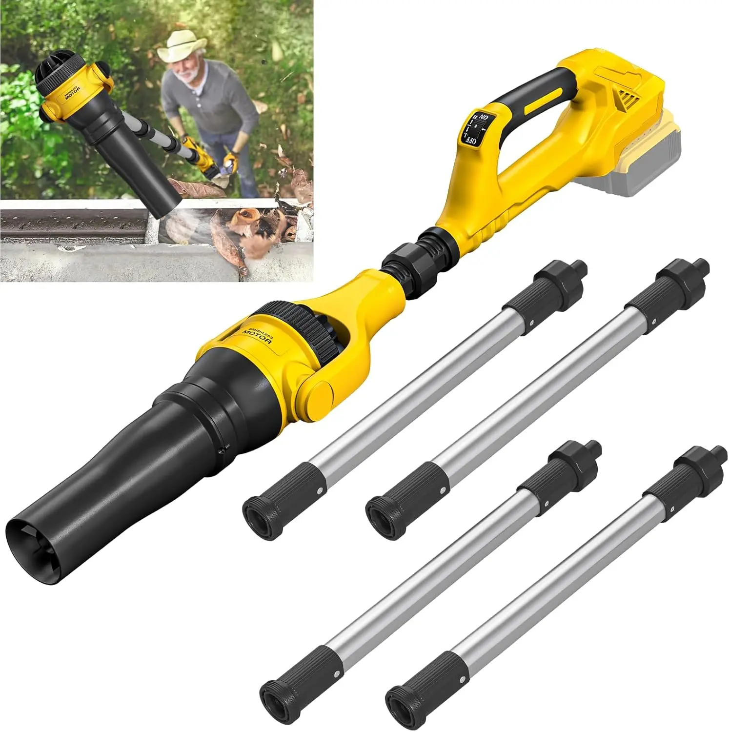 

Cordless Leaf Blower for Gutter Cleaning, 580CFM/180MPH Brushless Motor, Extendable Tube for Roof and Garden