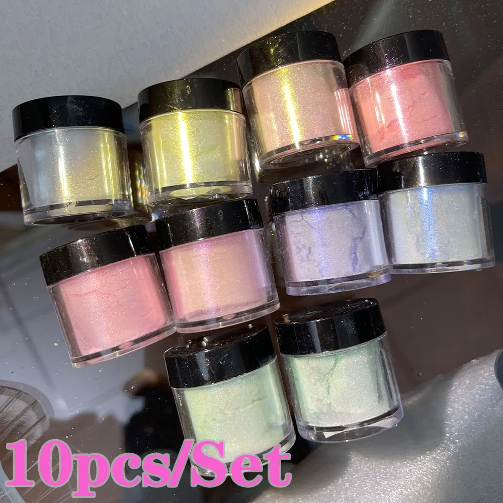 

10pcs/Set Holographic Aurora Nail Glitter Powder Multicolor Rubbing Mirror Dust Pigment Iridescent DIY Nail Art Decorations 10g