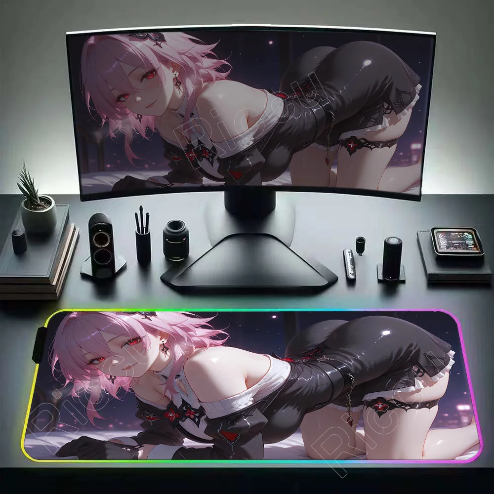 

RGB Mouse Pad Sexy Anime Girl Evernight Desk Mat Pc Cabinet Keyboard Xxl Gaming Mats HD Print Honkai Star Rail Computer Mousepad