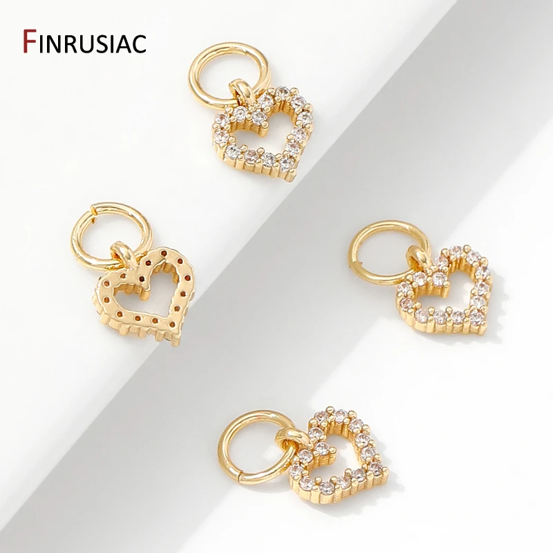 14K مطلية بالذهب النحاس لطيف القلب Charms المعلقات للمجوهرات ، مطعمة دلاية من حجر الزركون ل عقد دي اي واي سوار صنع الملحقات