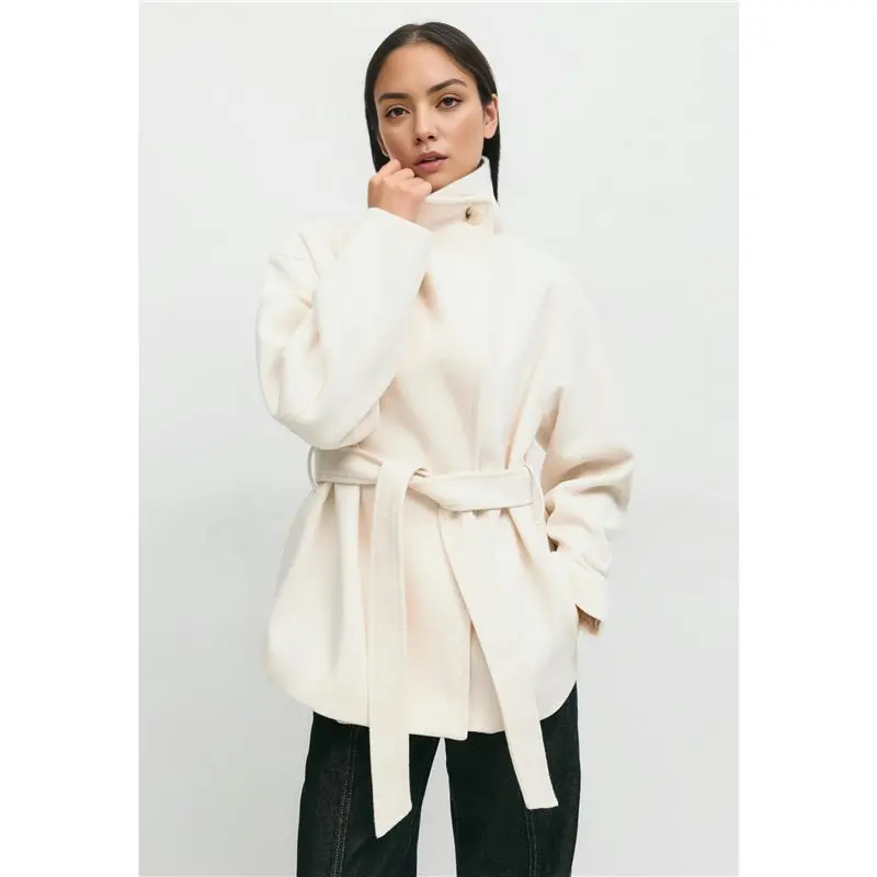A19Q-Women Blend Coat Fall Winter Oversized Lapel Shawl Collar Midi Trench Overcoat With Belt