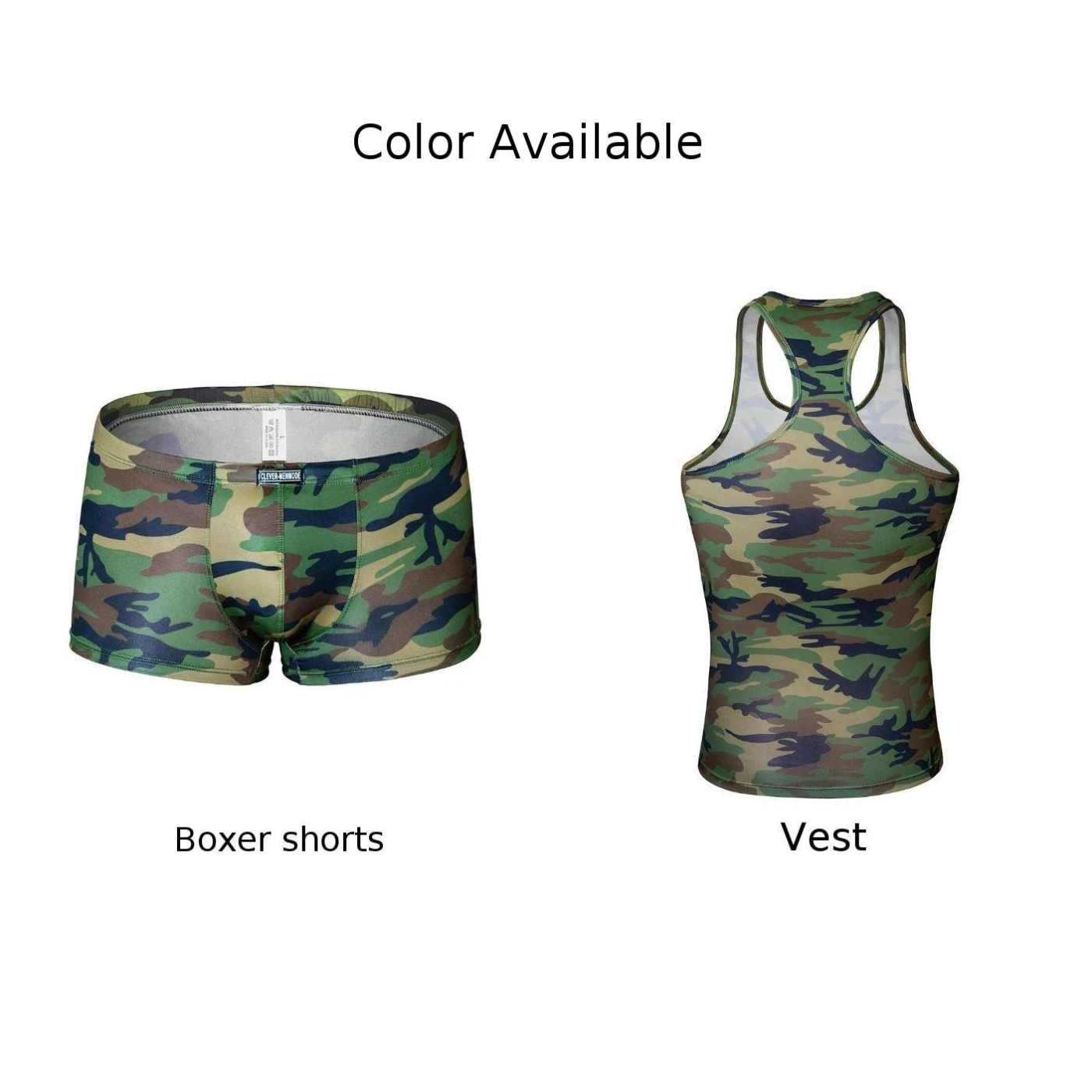 Mens Briefs Camo Print Men\\\'s Underwear Set Includes Vest and Low Waist Trunks in Pouch Style 4 Sizes Available