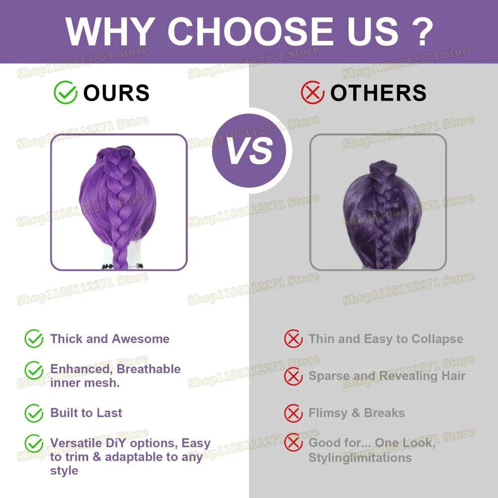 Treccia lunga parrucca viola Rumi, parrucca per capelli costume Anime Rumi per oggetti di scena cosplay di Halloween, cappuccio regolabile per donne e ragazze
