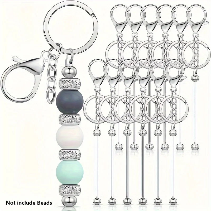 DIY Beaded Keychain Set 12/24pcs Silver Multi-Functional Creative Handmade Key Ring Sticks Headless for Gift-Making