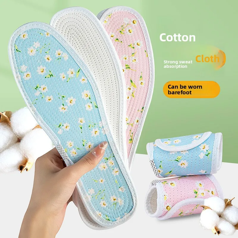 Edge Wrapped Multi-layer Pure Cotton Shoe Insoles Breathable Sweat Wicking Anti Odor Inserts for Women