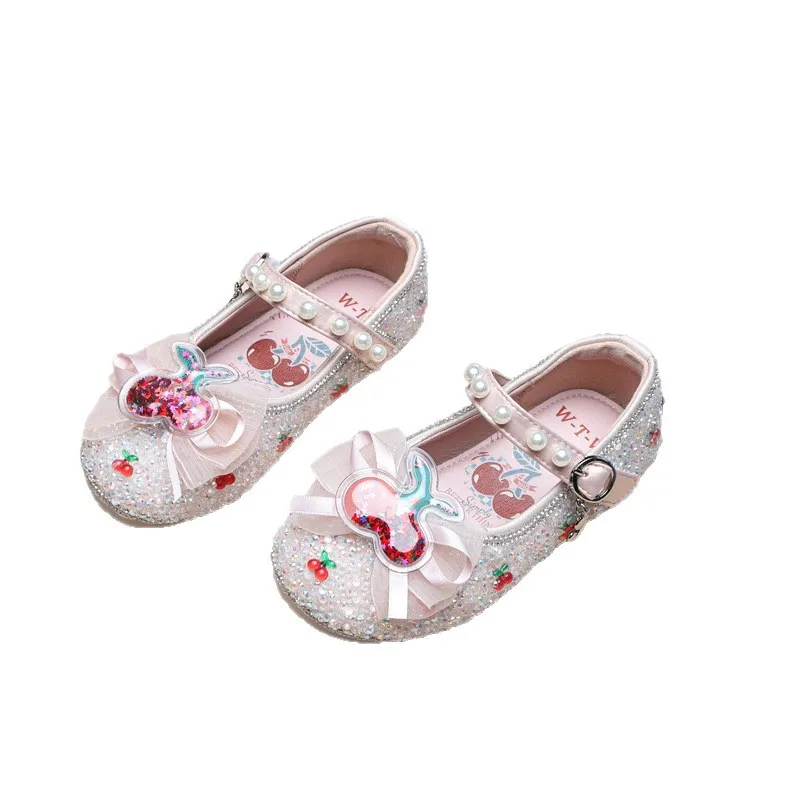 

Осень 2023, детские новые милые туфли принцессы с бантом и кристаллами для девочек, модные универсальные туфли на плоской подошве с квадратным носком для маленьких студентов