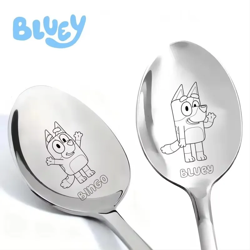 Cuchara Kawaii Bingo familia, cucharón de acero inoxidable, comida casera para niños, vajilla, cucharas, regalos de cumpleaños, juguete, suministros para fiestas