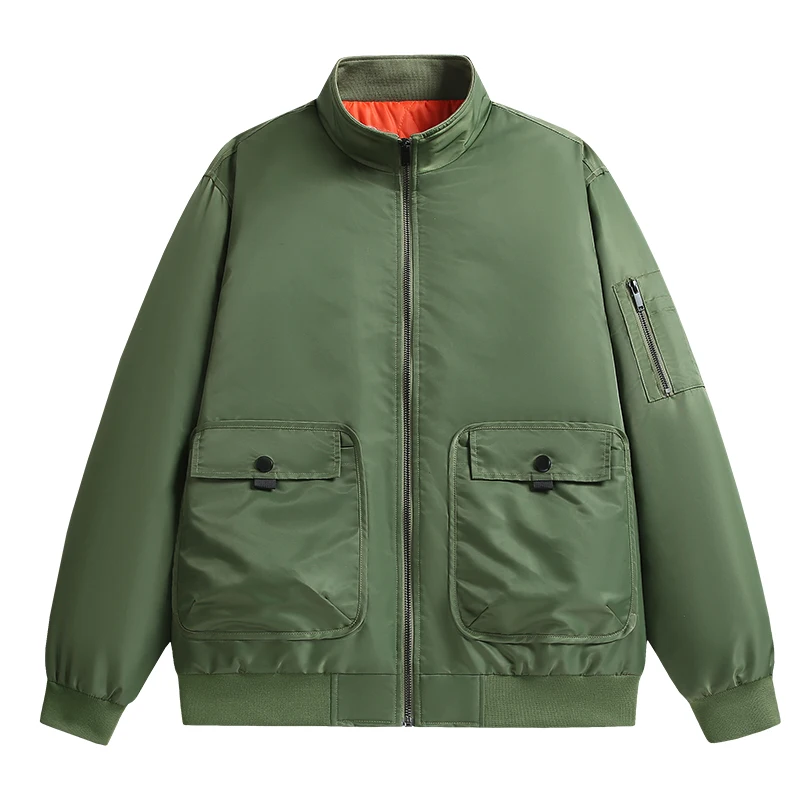 

Men Pilot Work Jacket Aviator Flight Jackets Thick Warm Orange Lining Bomber Jackets Fall Winter Casual Windproof Coats