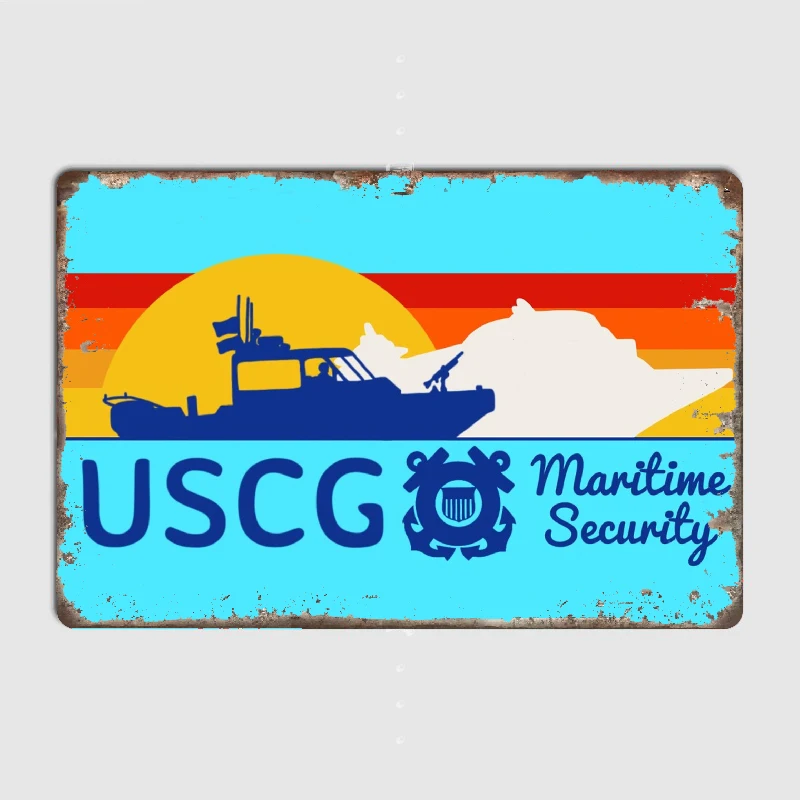 Sunset Maritime Security Metal Tin Sign Truck Indoor and Outdoor Home Bar Coffee Kitchen Wall Decoration