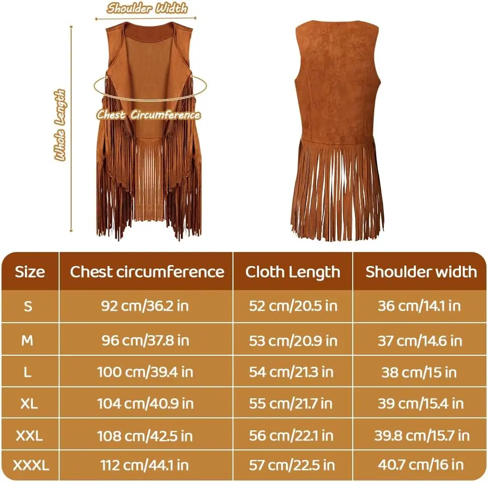 5 Pcs Hippie Costume Accessories for Women,Disco 70s Hippie Outfit Sleeveless Fringe Vest Bohemian Feather Earrings and Headband view 6