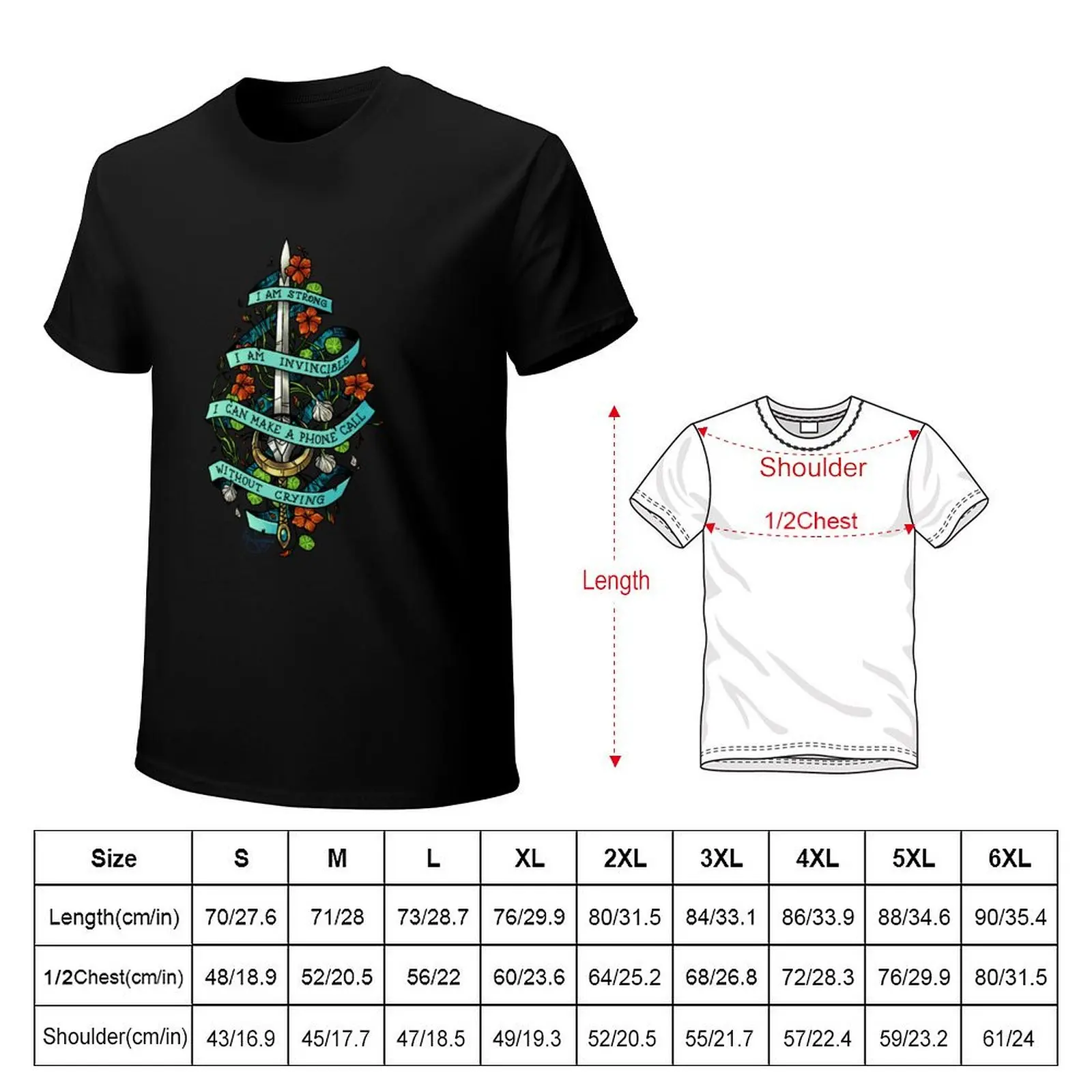 I am strong I am invincible Sword design T-Shirt Casual Fashion Print Tee Top