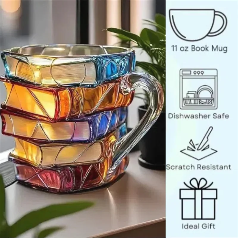

3D Painted Book Coffee Mug 11Oz Glass Coffee Cupshaped Cup For Book Lovers, Readers, Librarians & Writers