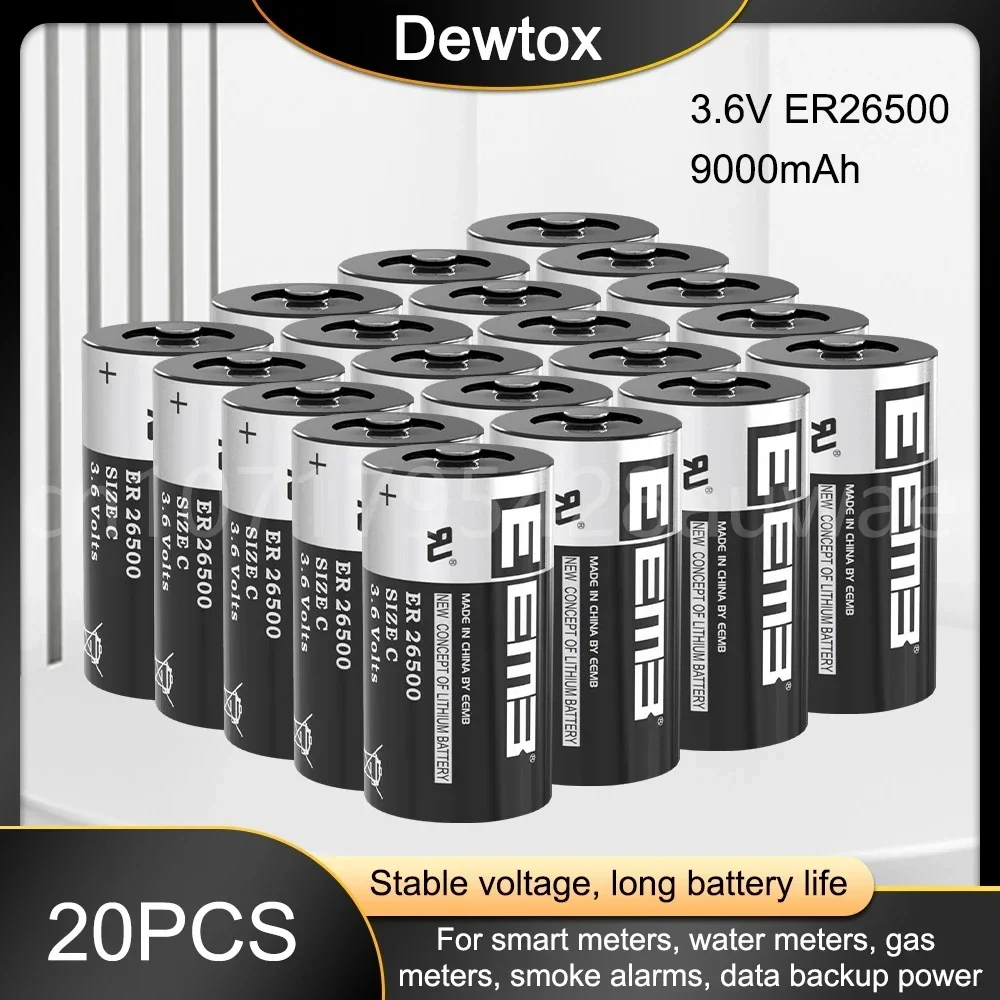 20PCS 3.6V 9000mAh ER26500 26500 C Size Lithium Battery for PLC CNC Control Alarm System Water Meter Clocks Disposable Batteria