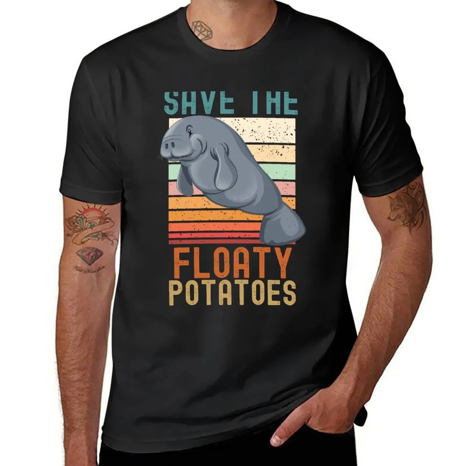 

Save The Floaty Potatoes Retro Manatees T-Shirt anime clothes Men's clothing