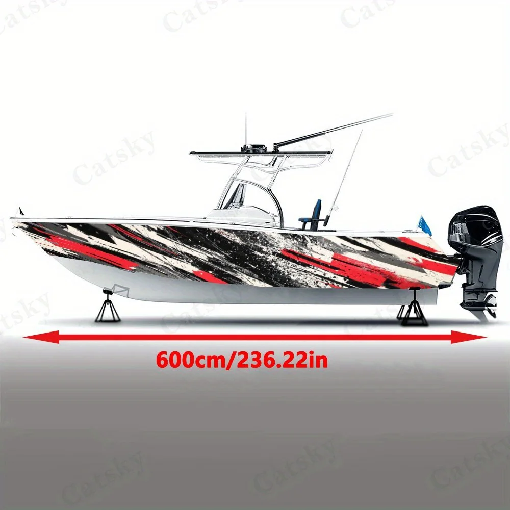Red White Black Splash - Ink Style Sharp Lines Boat Sticker Vinyl Ship Pontoon Deck Boat Fishing Decorative Pontoon Boats Decal