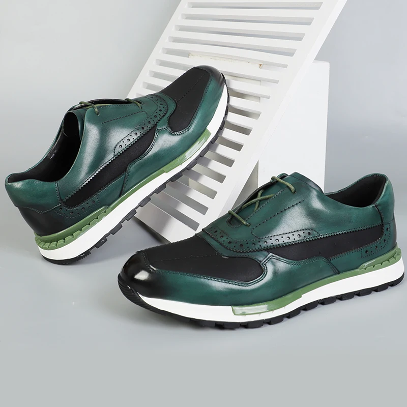 Men's Multi-Color Genuine Leather Sneakers Brogue Detailing Leather Lining Durable Rubber Outsole Lace-Up Casual Business - view 5