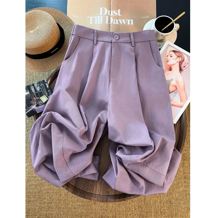 High Waist Casual Pants Women's Slimming Hip Covering Wide Leg Straight Cut Nine Point Pants Spring Autumn New Style plus Size