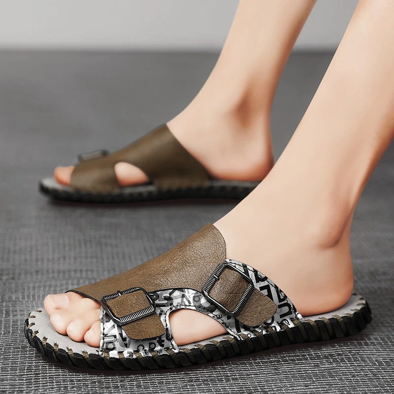 

Модные брендовые мужские туфли на плоской подошве, удобные для домашних поездок на работу, универсальные тапочки, летняя уличная пляжная обувь для мужчин