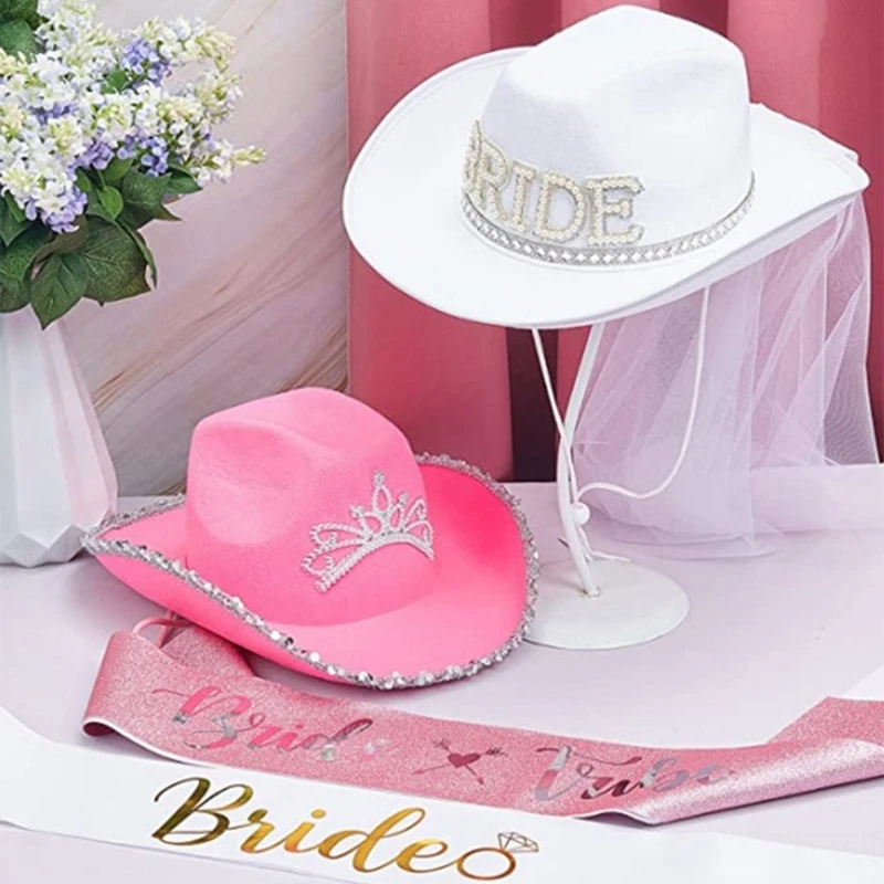 Cappello da cowgirl per damigella d'onore Cappello da Donna Sposa Cappello da cowboy Set costumi per addio per