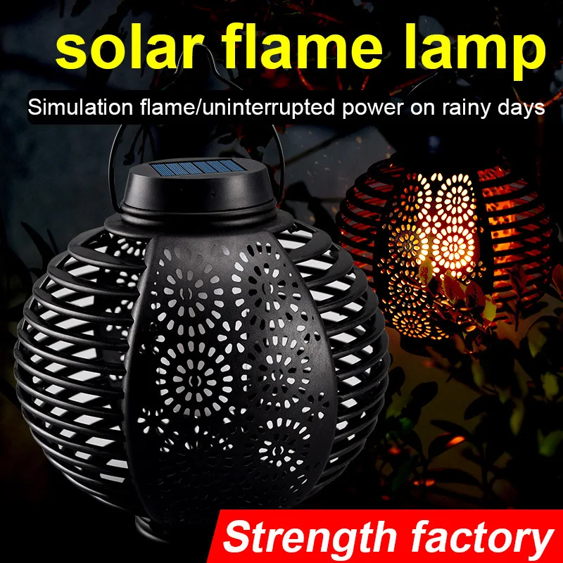 

Solar Flame Lantern Light Outdoor Round Rattan Lantern Garden Hanging Atmosphere Chandelier Garden Porch Solar Lamps