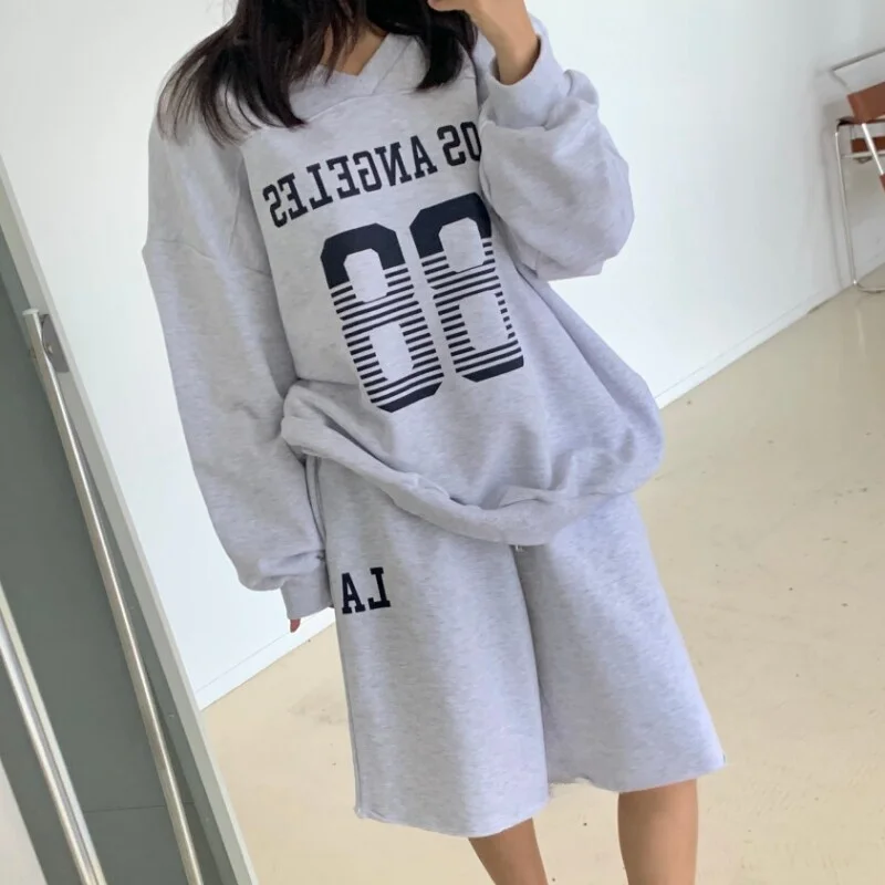 

Loose Long Sve Sweatirt And orts Set Women's Casual Faion Slimming Print Comfortable Spring Autumn High Waist Elastic