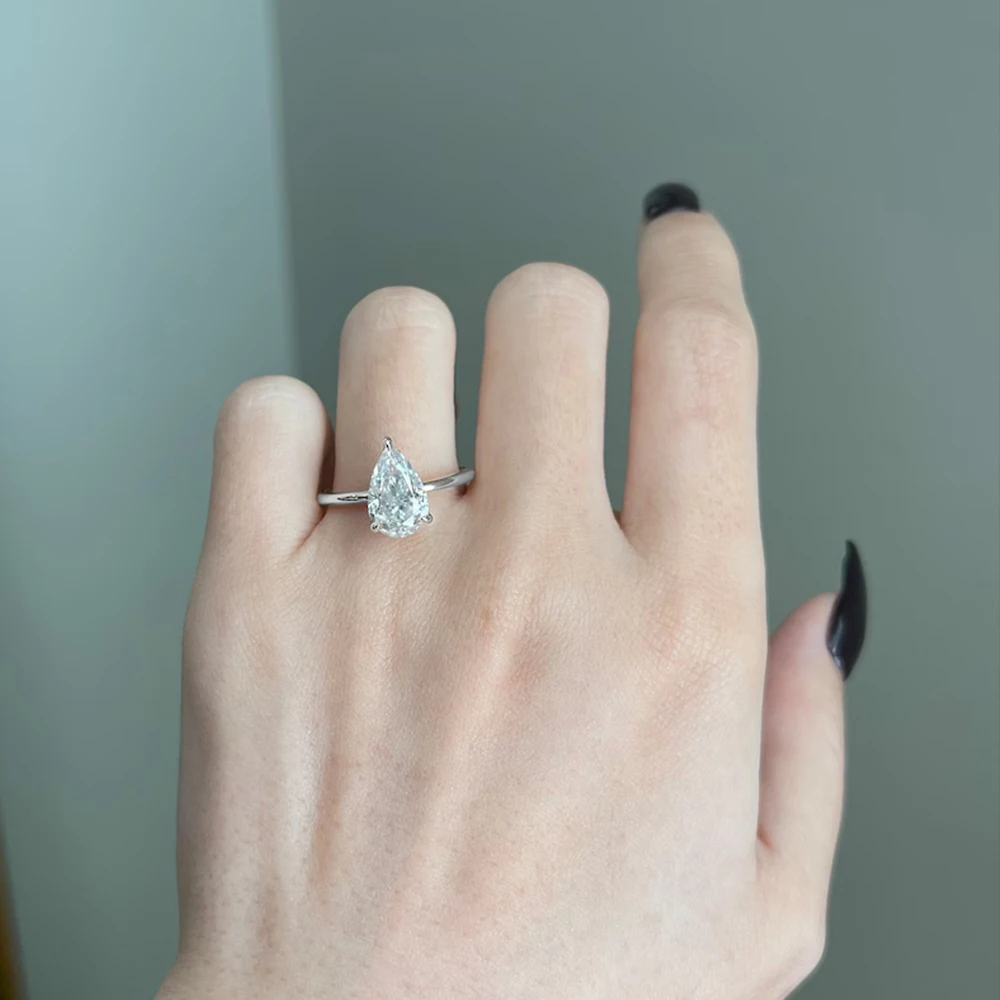 1‑4CT Optional D‑Color Pear‑Cut Waterdrop Moissanite Engagement Ring for Women,GRA Certified,925 Sterling Silver Lab‑Created Diamond Wedding Finger Band,Fine Jewelry for Proposal Anniversary Birthday Holiday Gift Accessories