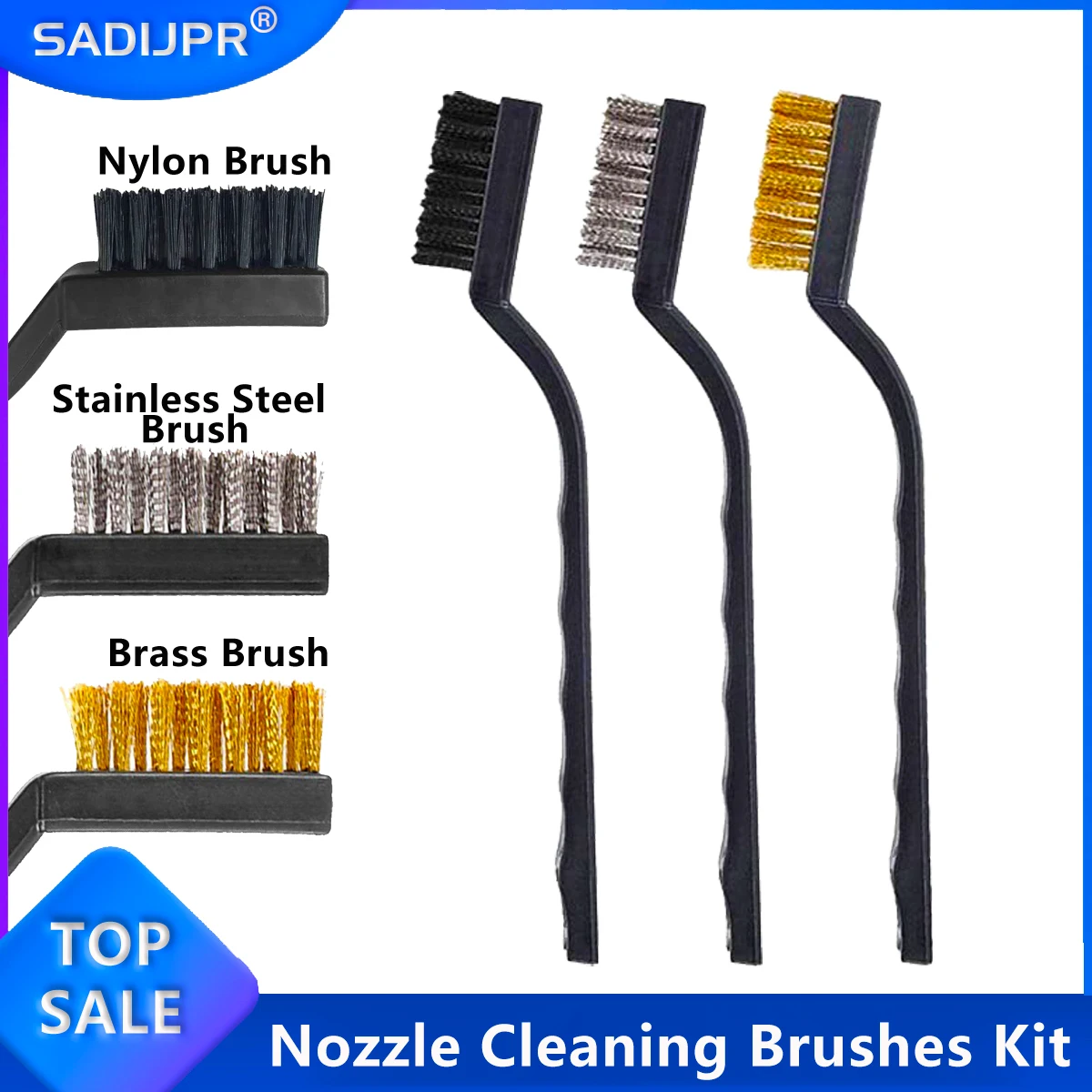 3D Printer Nozzle Cleaning Brushes Kit Brass/ Nylon/ Steel Extruder Hotend Nozzles Cleaner Derusting Brush Set 12cm 3PCS