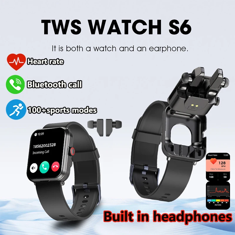 

2026 New TWS 2-in-1 Bluetooth Call Smart Watch with Earphones Heart Rate Sleep Monitoring IP67 GPS Sports Tracking Smartwatch